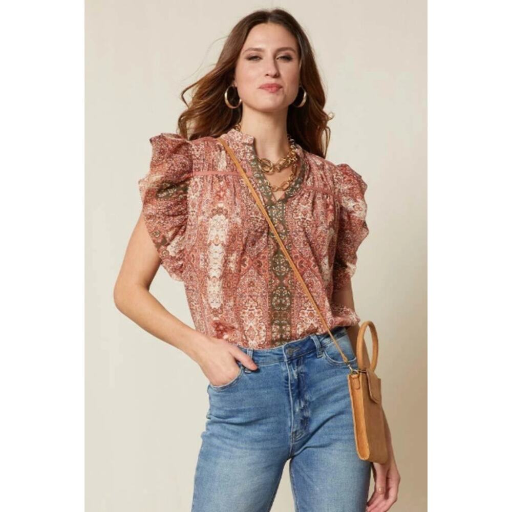 Good Hart‎ The Style Charm Medallion Print Short Sleeve Top Multi Size Medium